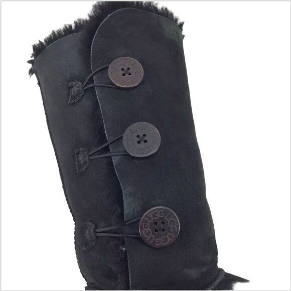 Ugg Bailey Button Tall Triplet Suede Fur Shearling Lined Boots Black Size 7 - Picture 3 of 14